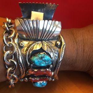 Native American Watch turquoise  coral men  cuff